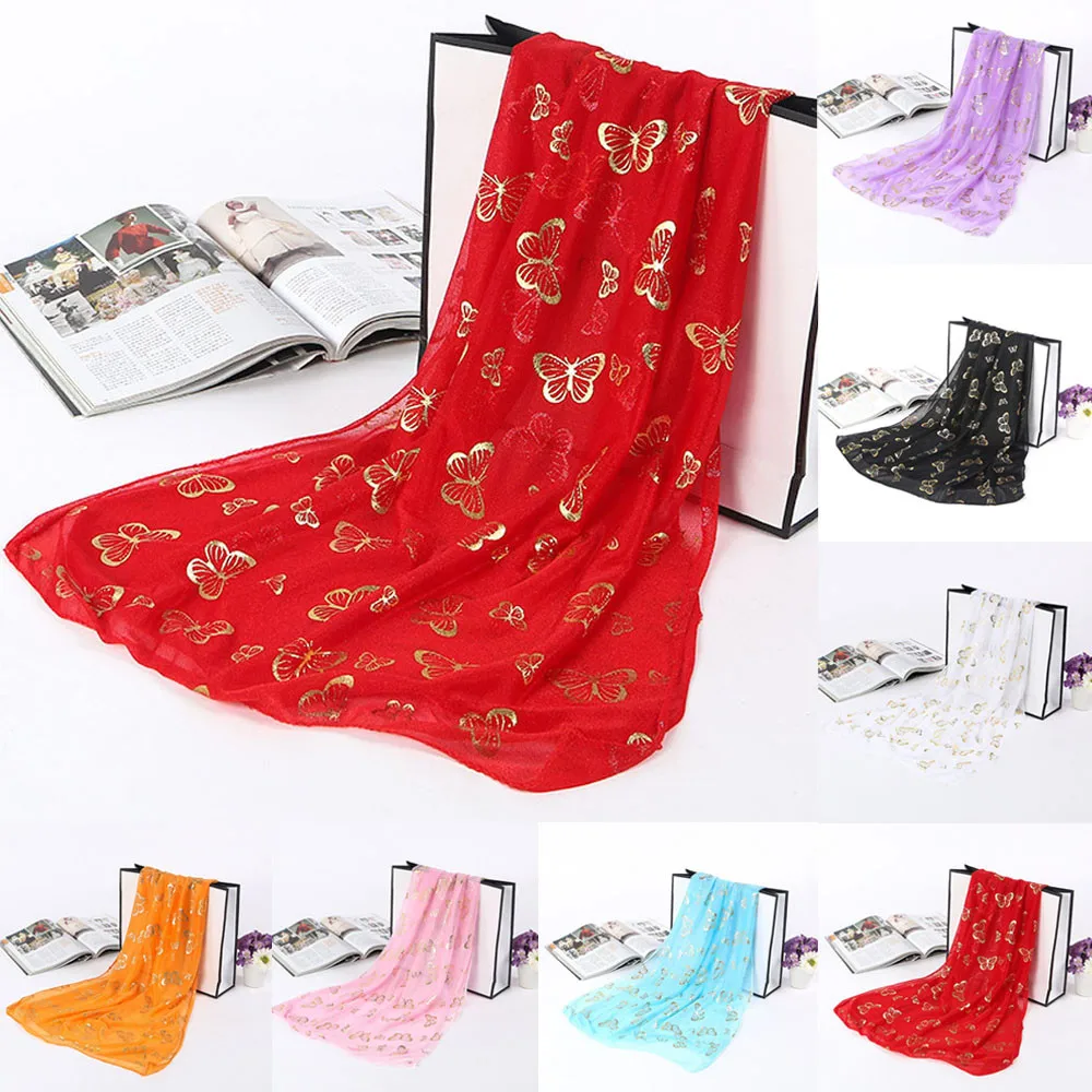 Тонкие шали шарф для женщин цветочный принт модный винтажный женский шарф с бабочкой Длинный мягкий шаль палантин Пашмина