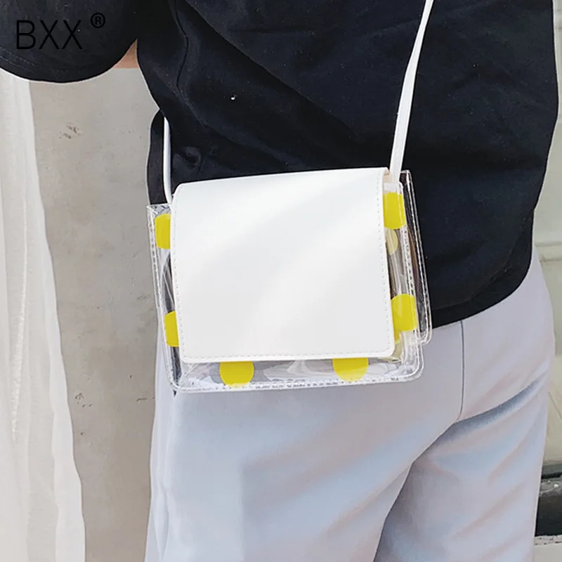 

[BXX] Small Flap Bag For Woman 2019 Transparent All-match Single Shoulder Crossbody Bag Tide Female Dot PVC Handbag HE426