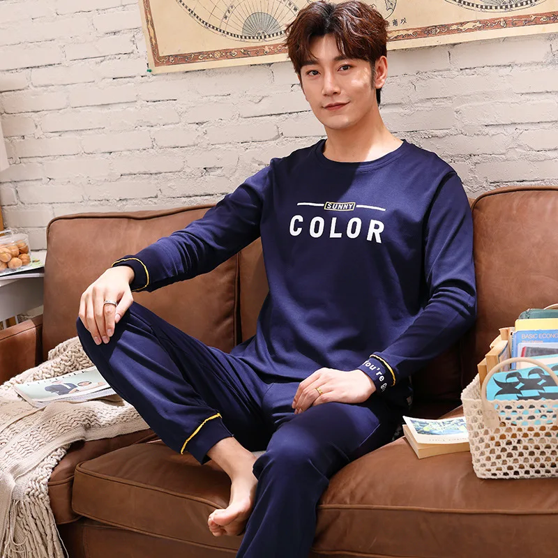 

Large Size Men Pajamas Spring And Autumn Long Sleeve Pure Cotton Casual Sports Tracksuit Autumn & Winter Youth Loose-Fit Men'S W