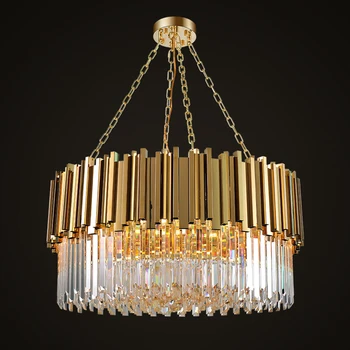 

Luxury Modern Crystal Chandelier Round LED Light Gold Shiny Crystal Foyer Chandelier Lighting