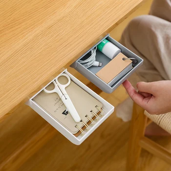 

1Pc Self Adhesive Drawer Storage Box Small Plastic Drawer Sundries Storage Box Desktop Organizer Office Stationery Pencil Box
