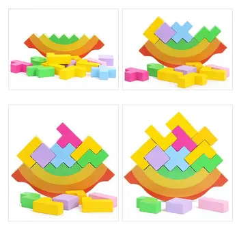 

Tetris Building Blocks Balance Kindergarten Table Games Kids Baby Toy Gifts Cognitive Color Swing Stacking Block Q6PD