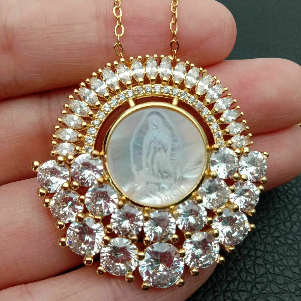 Белая Швабра cameo Virgin Mary Clear CZ подвеска с микрозакрепкой цепочка Ожерелье