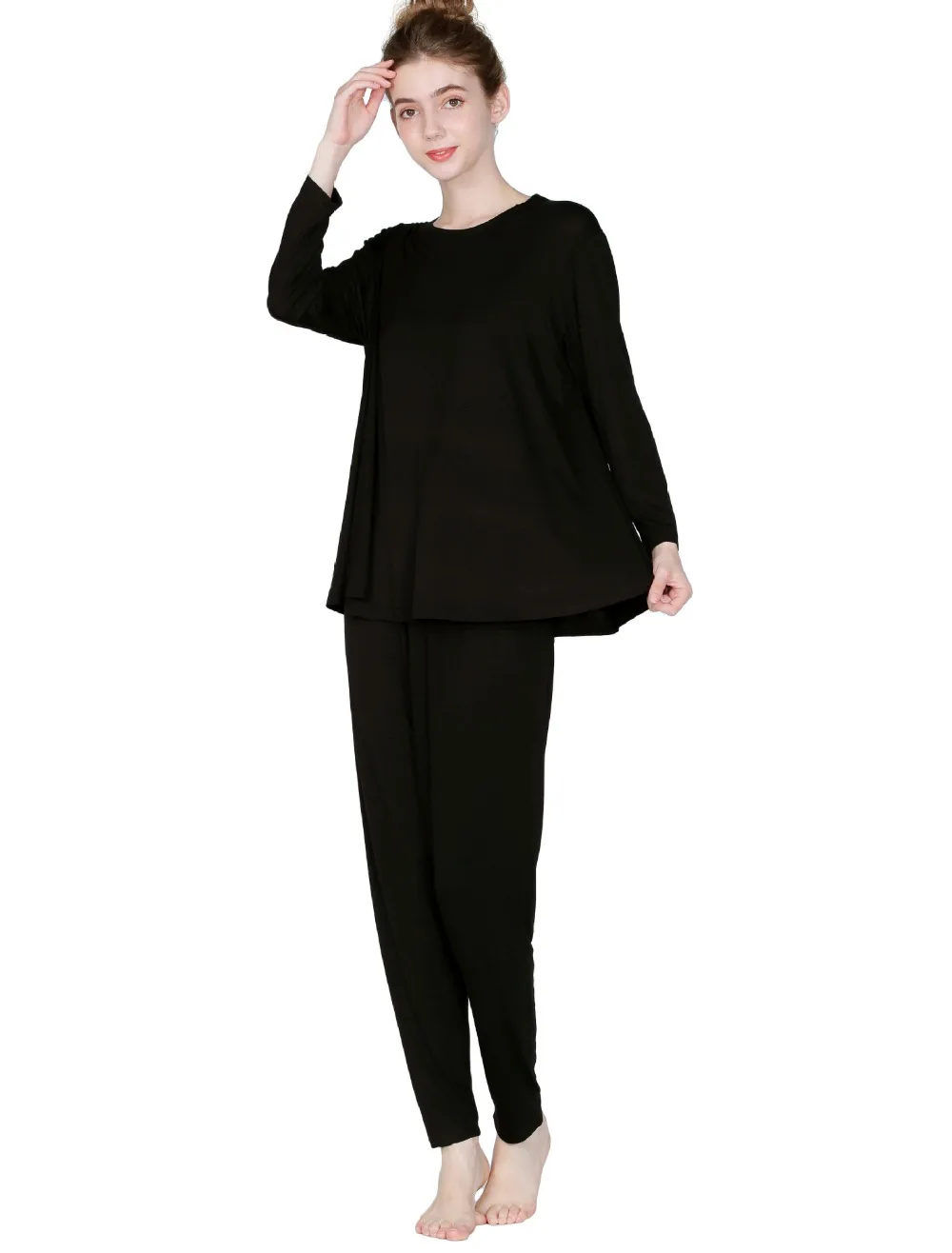 Pijama новые модальные домашние костюмы с длинными рукавами комплект из двух предметов, женские повседневные пижамы, КОСТЮМЫ СВОБОДНАЯ Пижама, рубашка+ штаны, комплект из 2 предметов