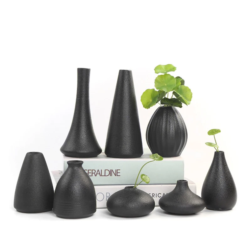 Ретро дзен ваза черная керамическая Маленькая искусственное простое черное