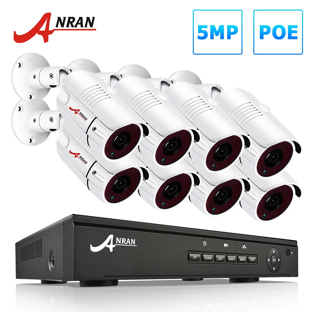 

5MP PoE Surveillance Camera System 1920P Video Security System Camera Outdoor Night Vision Camera 8 CH CCTV NVR Kit ANRAN