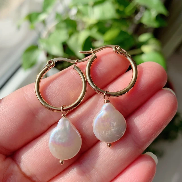 Natural Freshwater Flower Pearl Earrings | Freshwater Pearl Hoop Earrings -  Pearl - Aliexpress