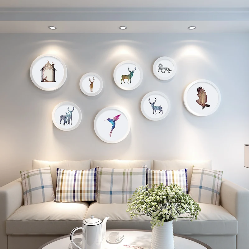 

Nordic Style Quality Wood Frame 8PCS Photo Frames Round Hanging Picture Frame Combination Sofa Background Decoration foto lijst