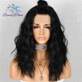 

BeautyTown Short 1B Black Color Makeup Blogger Daily Makeup Drag Queen Wedding Cosplay Party Women Synthetic Lace Front Wig Gift