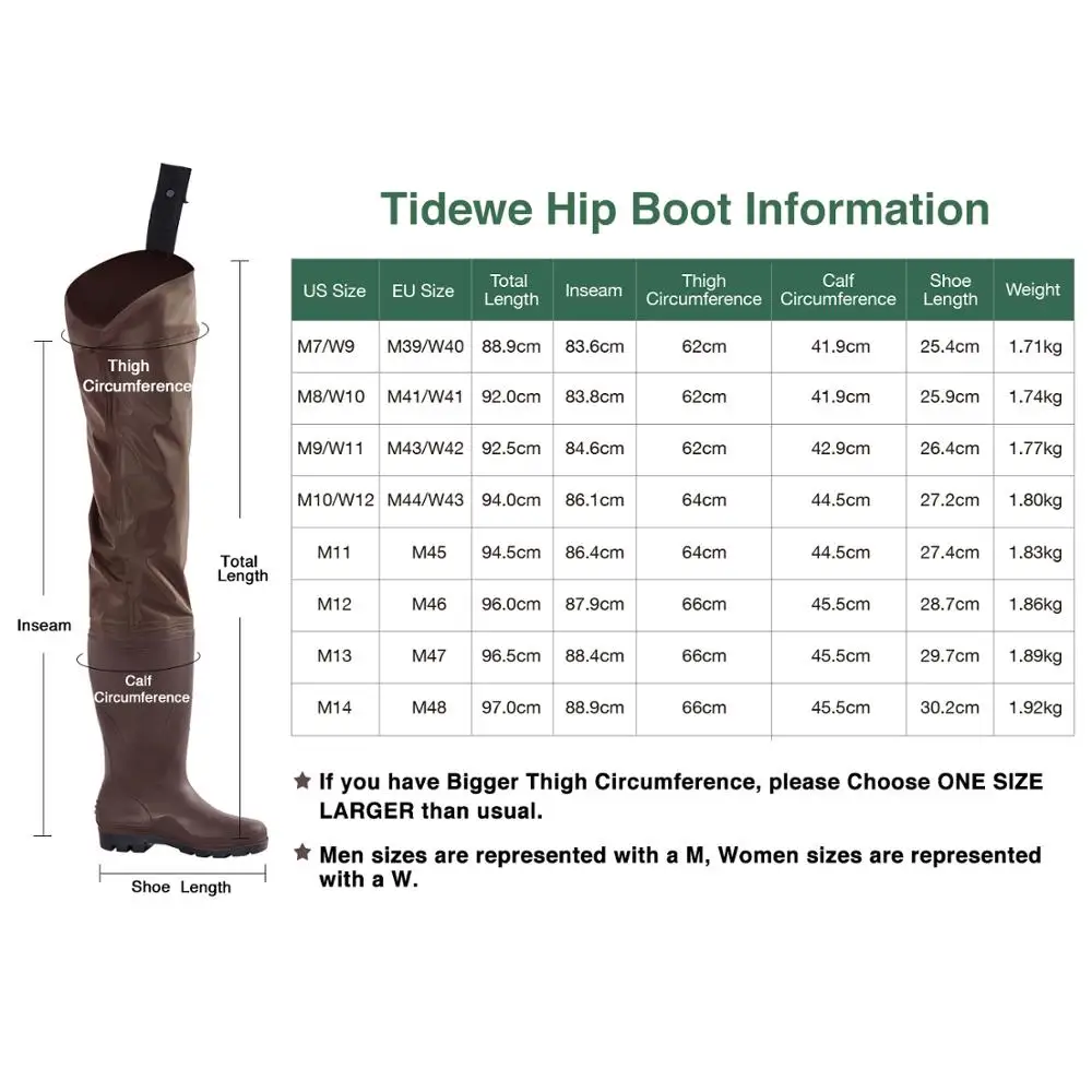 TideWe/коричневые универсальные Легковесные набедренные болотные сапоги из ПВХ для рыбалки, набедренные сапоги, охотничьи сапоги для мужчин и женщин