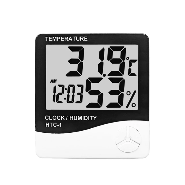 HTC-1 HTC-2 Indoor Digital Thermometer Hygrometer LCD Suhu Kelembaban Jam C & F Display