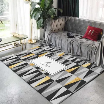 

Nordic Fashion Geometric Gray Black Gold Triangle Bedroom Living Room Non-slip Bedside Carpet Floor Mat