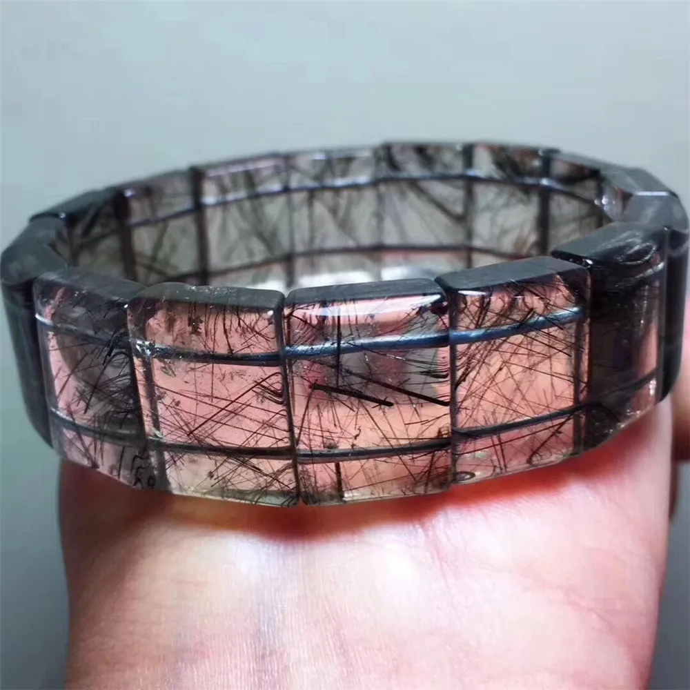

18x12mm Natural Black Hair Rutilated Bracelet Jewelry For Woman Men Rectangle Beads Brazil Gemstone Crystal Bangle Jewelry AAAAA