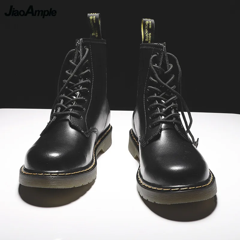 Men's Boot 2022 Autumn Winter Warm Fleece Lined PU Leather Boots Women Man Lover's Fashion Snow Lace-Up Black Shoes