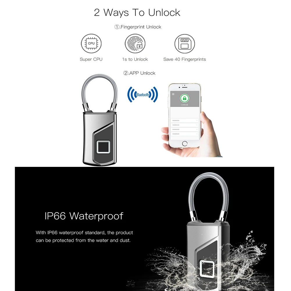 L1+ Smart Keyless замок отпечатков пальцев для подставки-держатели для портативных устройств водонепроницаемый безопасности Противоугонный дверной чемодан замок