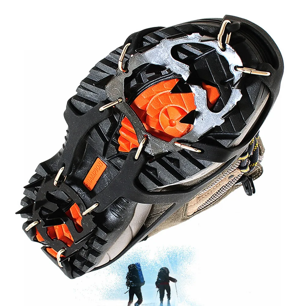 1 Pair Snow Climbing Gripper Anti-slip Shoes Boots Cover Spike Cleats Crampons 18-tooth Silicone BHD2
