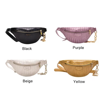 

Women PU Leather Fanny Solid Waist Bag Women Alligator Pattern Chest Pouch Crossbody Messenger Pack Fasion Handbag