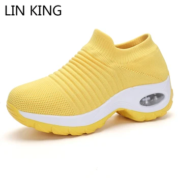 

LIN KING Plus Size Casual Shoes Women Outdoor Sneakers Platform Shoes Spring Autumn Breathable Knitting Ladies Wedges Sneakers