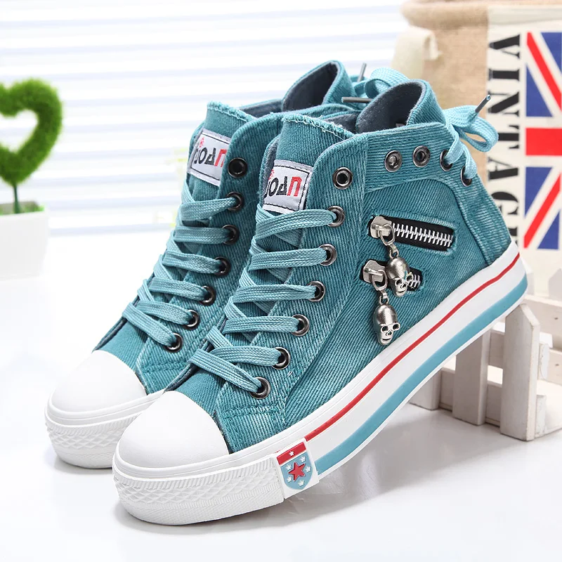 Women Fashion Sneakers Denim Canvas Shoes Spring/Autumn Casual Shoes Trainers Walking Skateboard Lace up Shoes Femmes