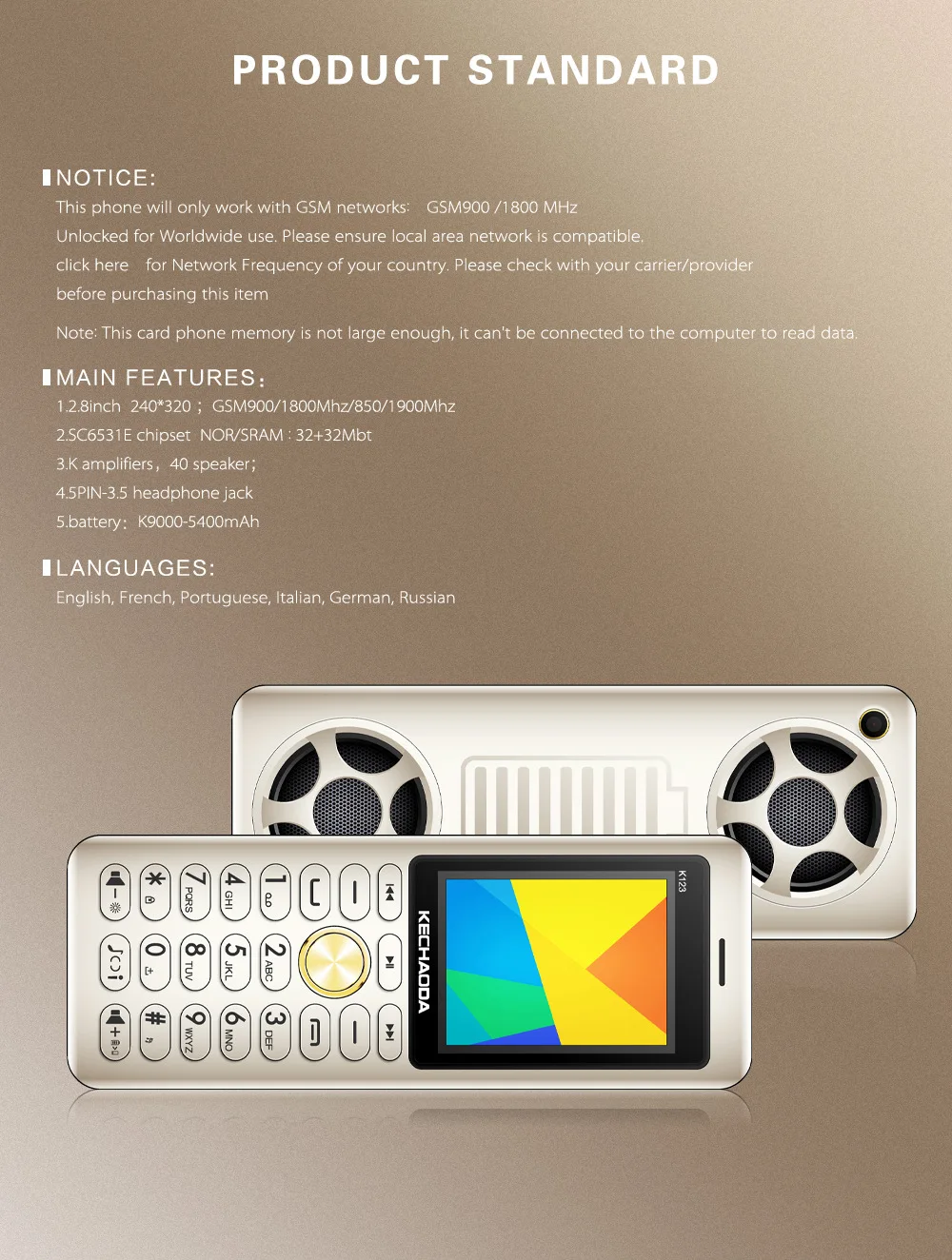 GUOPHONE K1232.8 &quot4 частоты мобильный телефон 3 карты 6000 мАч караоке большая батарея