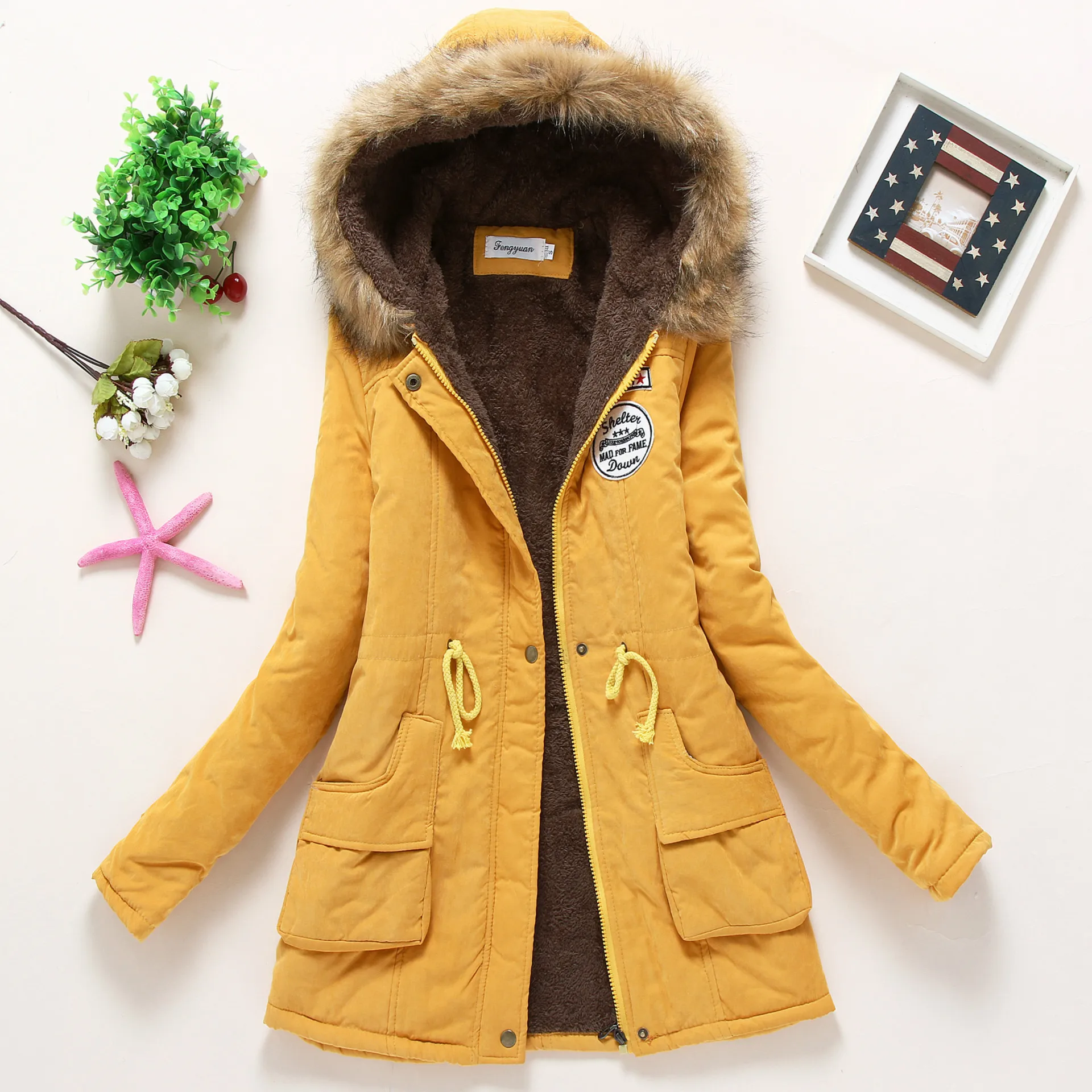 Женская парка, повседневная одежда для беременных, осенняя куртка с капюшоном в стиле милитари, женские меховые пальто(подходит для беременности 1-5 месяцев - Цвет: yellow