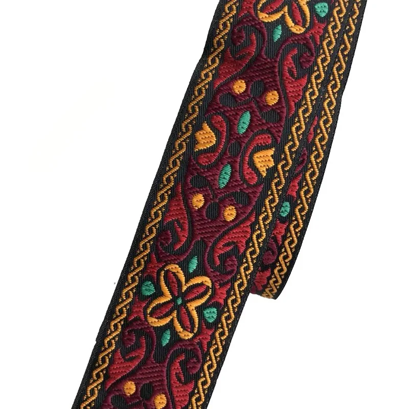 

10yards/lots Woven Jacquard Ribbon Trims flowers red totem pattern for curtain and clothing accessory size 4cm LS-2699