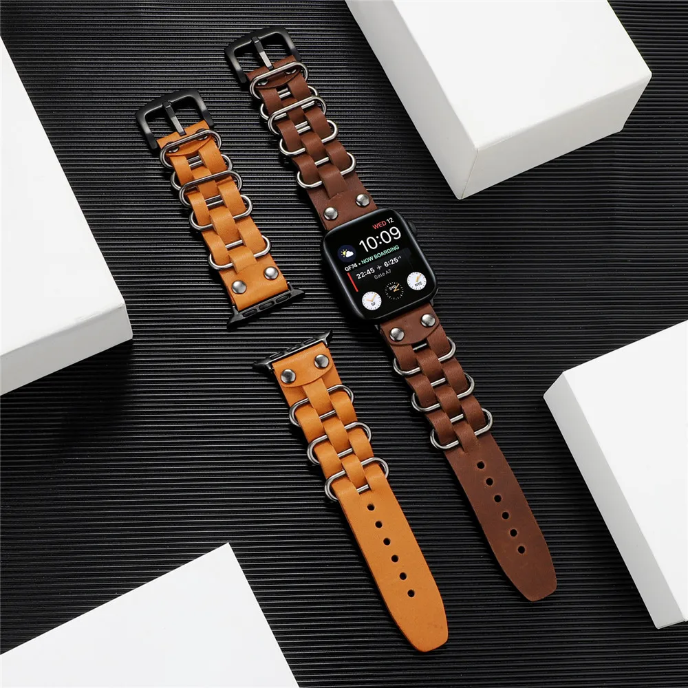 Высококачественный кожаный ремешок для часов Apple Watch 5 4 3 2 1 ремешок 38 мм 42 мм 40 мм 44 мм Сменные аксессуары для часов iWatch
