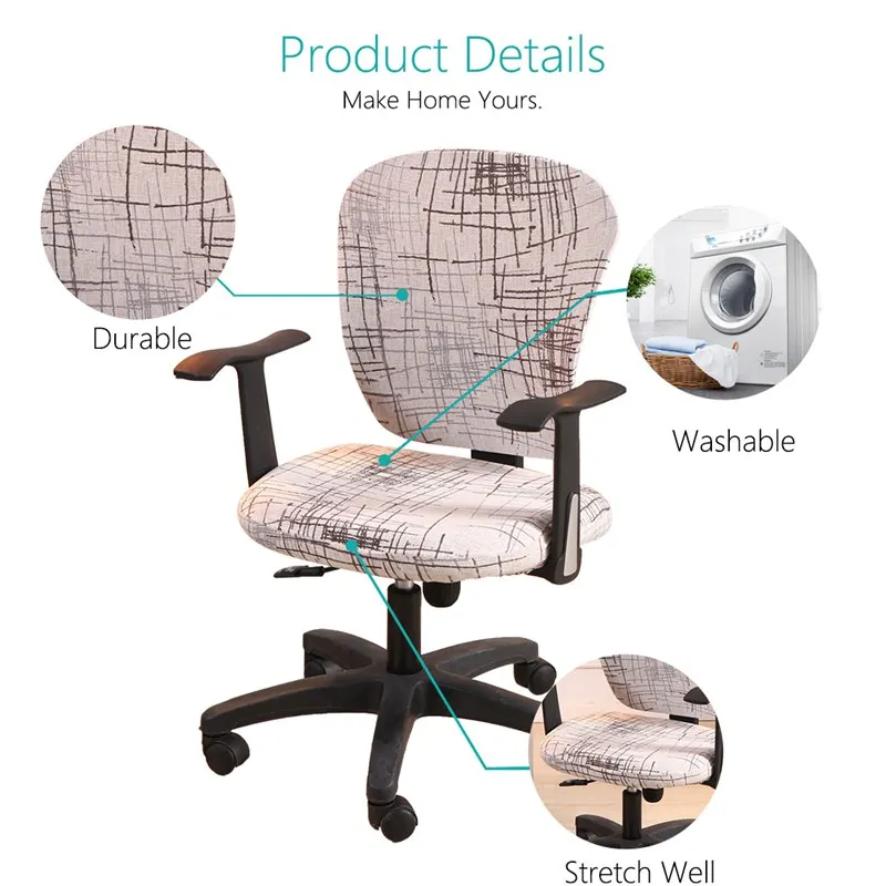 Computer Chair Cover Spandex Printed Office Chair Cover 2 Pieces Set