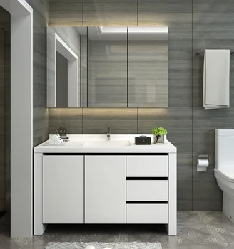 

Simple Double Basin Bathroom Cabinet Combination Solid Wood Bathroom Cabinet Mirror Cabinet Floor Nordic Bathroom Washbasin