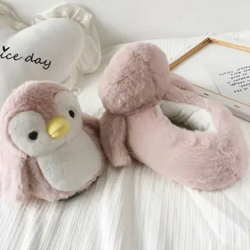 

Girl Indoor Pink penguin Warm Girl Slippers Cute Animal Winter Home Girl Warm Cotton Plush Head Silent Indoor Flor Girl Shoes
