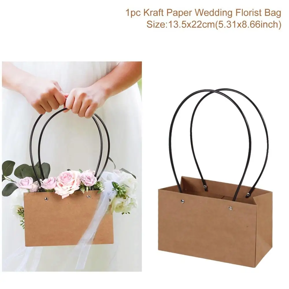 Brown Kraft Paper Водонепроницаемый бумажный пакет Подарочная Цветочная коробка с ручкой водонепроницаемый бумажный пакет s для подарков День Святого Валентина розы коробки вечерние украшения - Цвет: Brown Kraft Paper