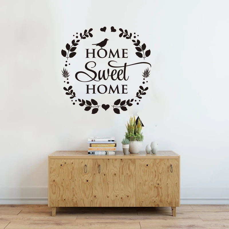 Modern Home Sweet Home Bird Floar Wall Sticker Living Room Bedroom Sweet Home Family Quote Welcome Wall Decal Entryway Vinyl  (1)