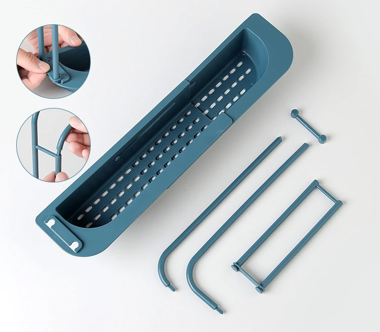 Telescopic Sink Storage Rack Kitchen Retractable Sink Drain Basket Adjustable Sink Organizer Kitchen Supplies Rag Brush Shelf