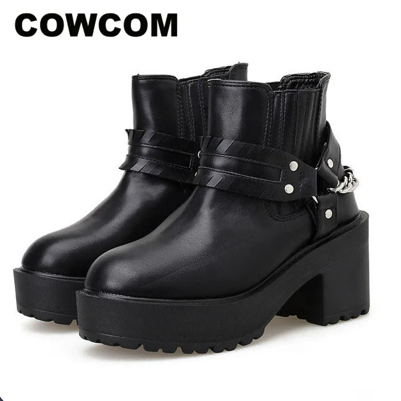 COWCOM осень-зима Для женщин на высоком каблуке ботинки на платформе классические женские ботинки на толстой подошве, водонепроницаемые Платформа, высокий каблук; обувь для ночного клуба на высоких каблуках сапоги JXQ