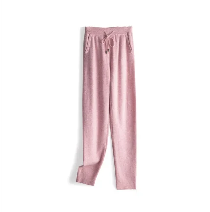 Розовый Pants Women Special Offer Wool Microfiber Pants For Women Boutique Cashmere Knit Casual Female New Wild High Waist Slim - Цвет: Розовый