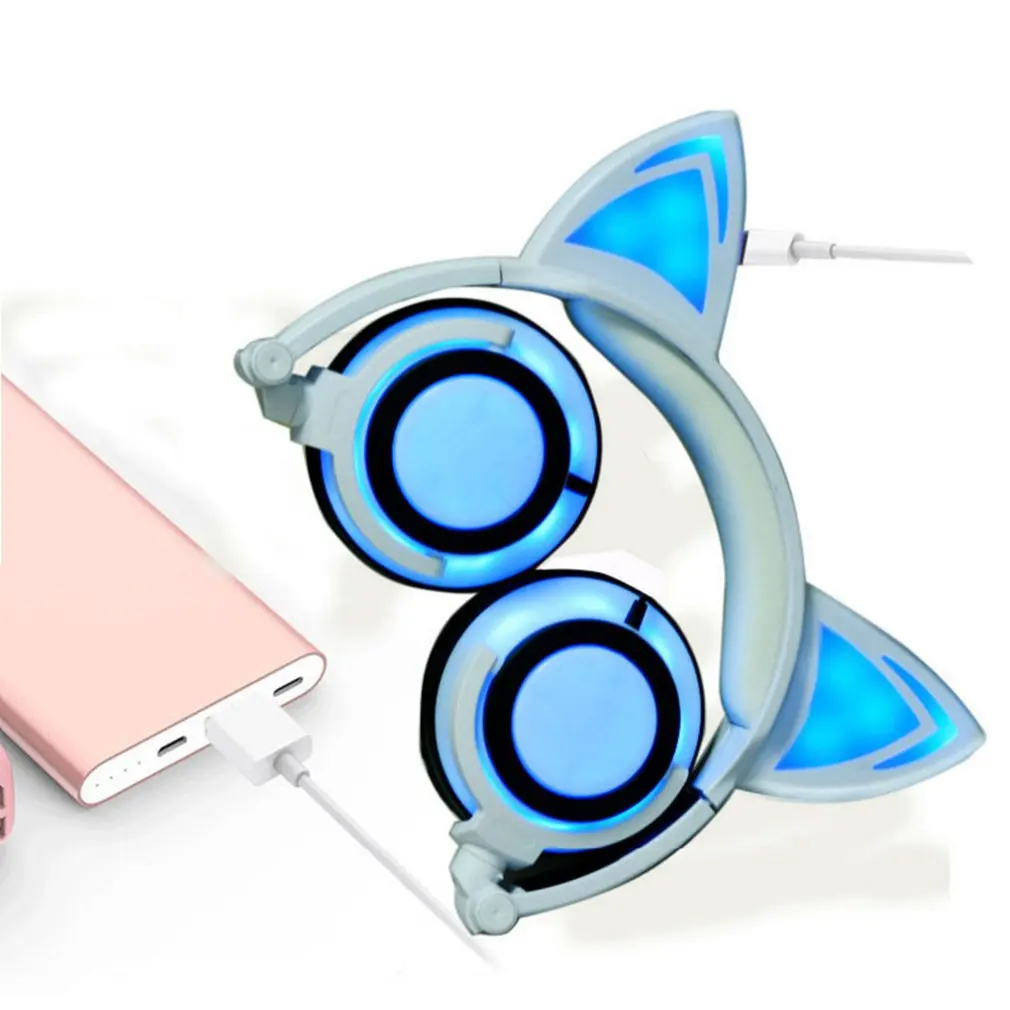 2020 Cat Ear headphones LED Ear headphone cat earphone Flashing Glowing Headset Gaming Earphones for Adult and Children