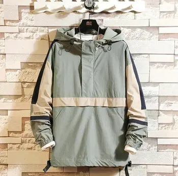 

Spring Autumn Men's Hooded Contrast Color Jackets Hoodie Windbreaker Casual Hip Hop Clothing Tracksuit Streetwear Coat Patchwork