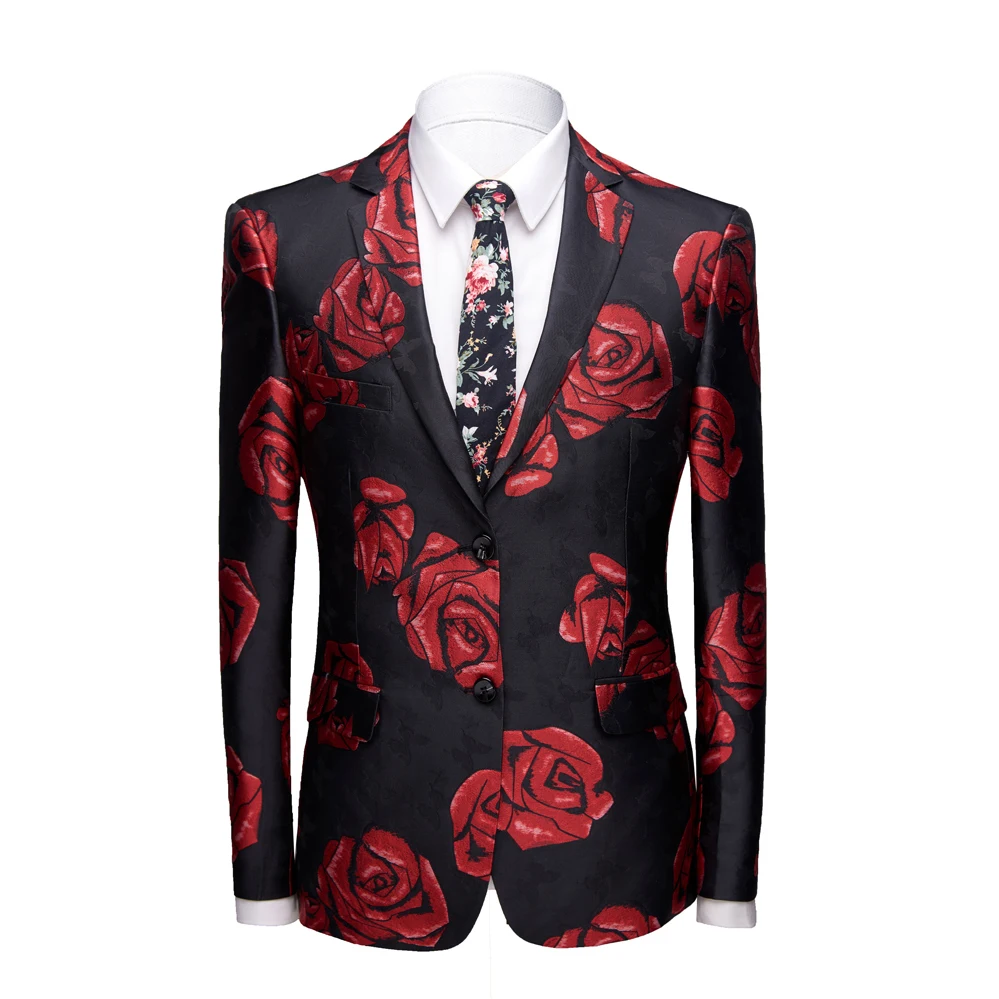 Модный Красная роза шаблон пиджак мужской бренд плюс размер пальто мужские повседневные блейзеры Homme Дизайн Slim Fit DJ костюмы певцов