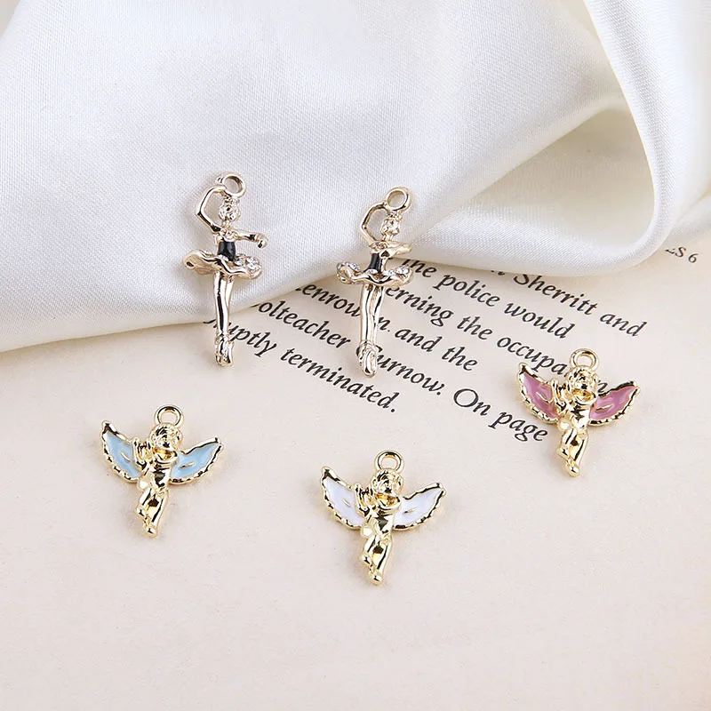 

10pcs DIY Handmade Jewelry Accessories Alloy Drops Oil Little Angel Ballet Girl Enamel Charms Pendants Cute Angel Dangles YZ674