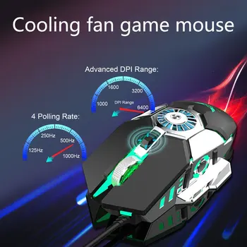 

2020 New Wired Profession Gaming Mouse with Cooling Fan LED 6 Buttons Computer PC Laptop 6400 DPI USB Mice for LOL Game Player