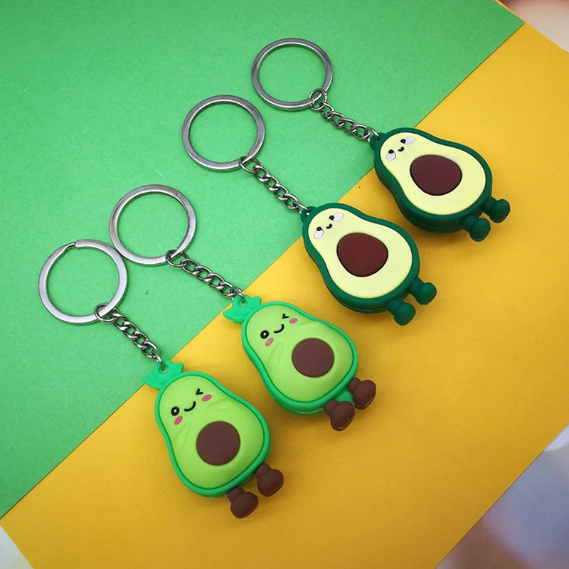 Cute Simulated Fruit Avocado Keychain Soft Resin Smiling Avocado Keyrings Couple Jewelry Women Fashion Wedding Party Small Gift