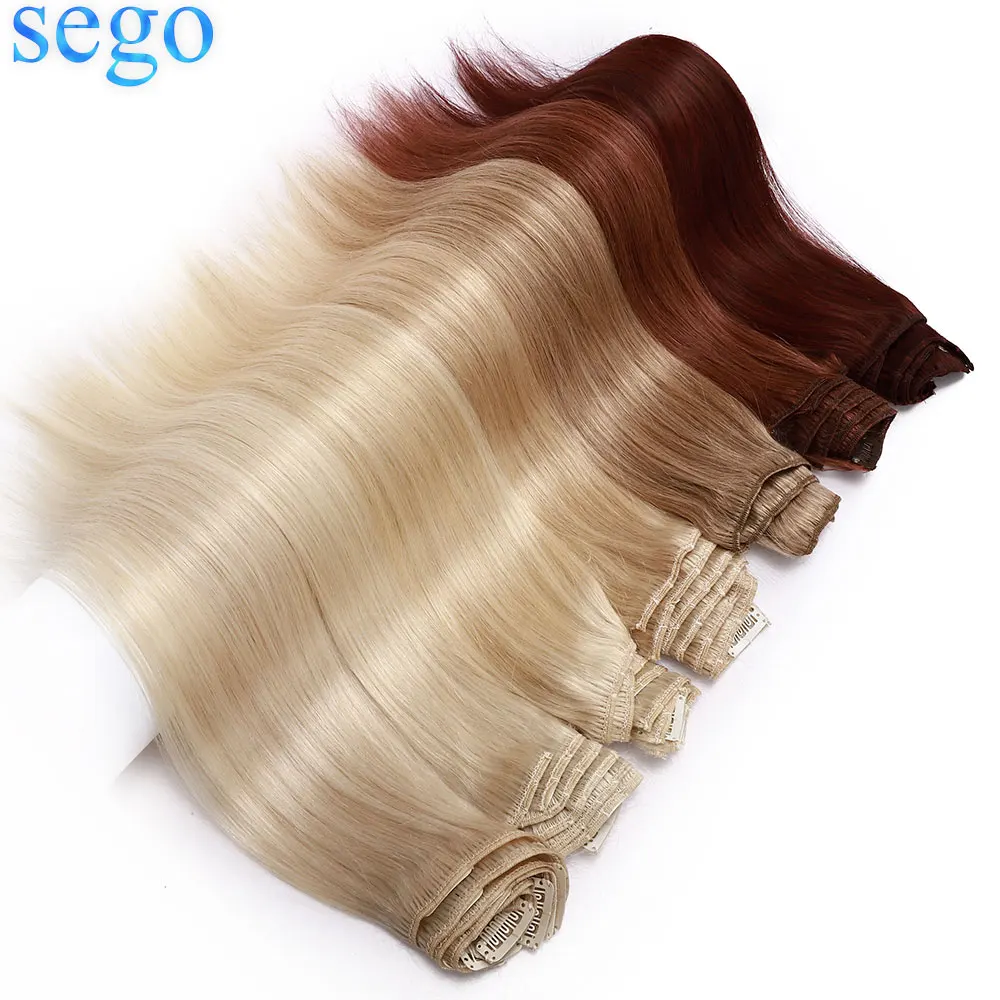 SEGO 10-24 pulgadas 8 unids/set pelo recto Clip en extensiones de cabello humano no Remy Natural pelo brasileño Clip Ins 25g-80g