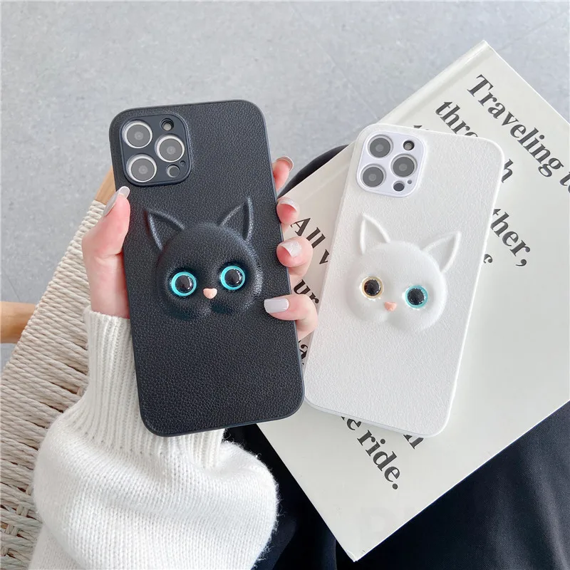 Cute 3D Cat Phone Case For iPhone i12 mini 12 11 Pro Max 7 8 Plus SE 2020 X XR XS Full Protection Coque Soft Leather Shell | Мобильные