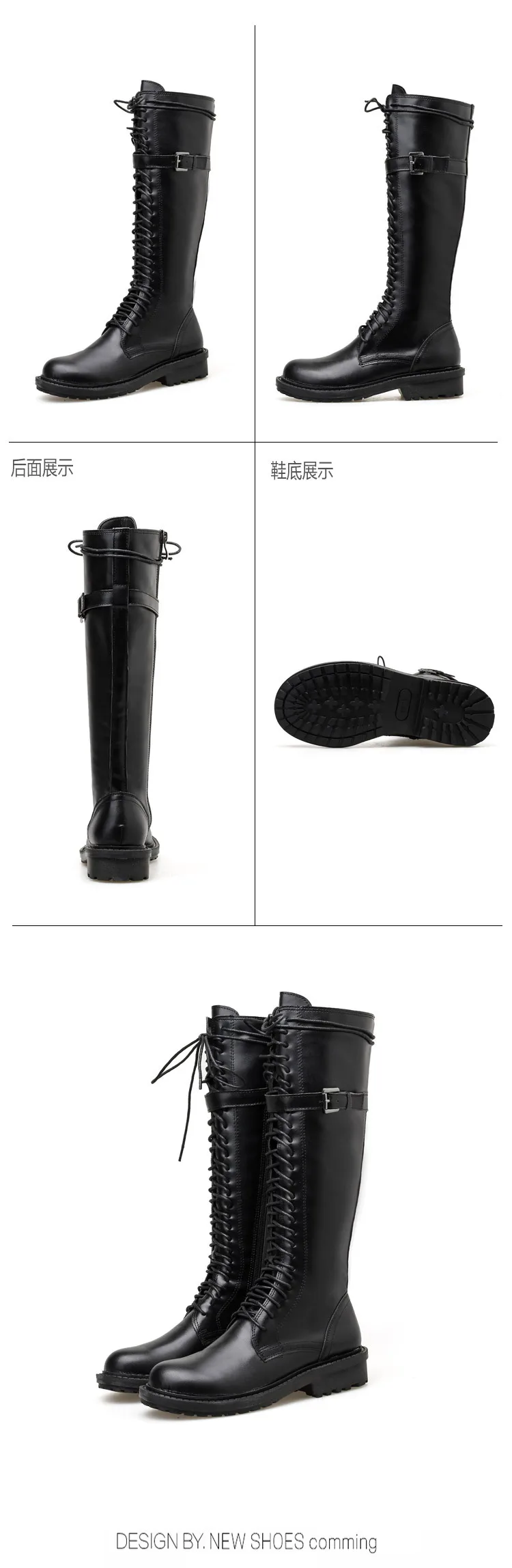 2019Brand Woman Cross-Tie Boots Knee High Motorcycle Booties Leather Belt Strap Long Martin Boots Winter Snow Botines Size 35-40