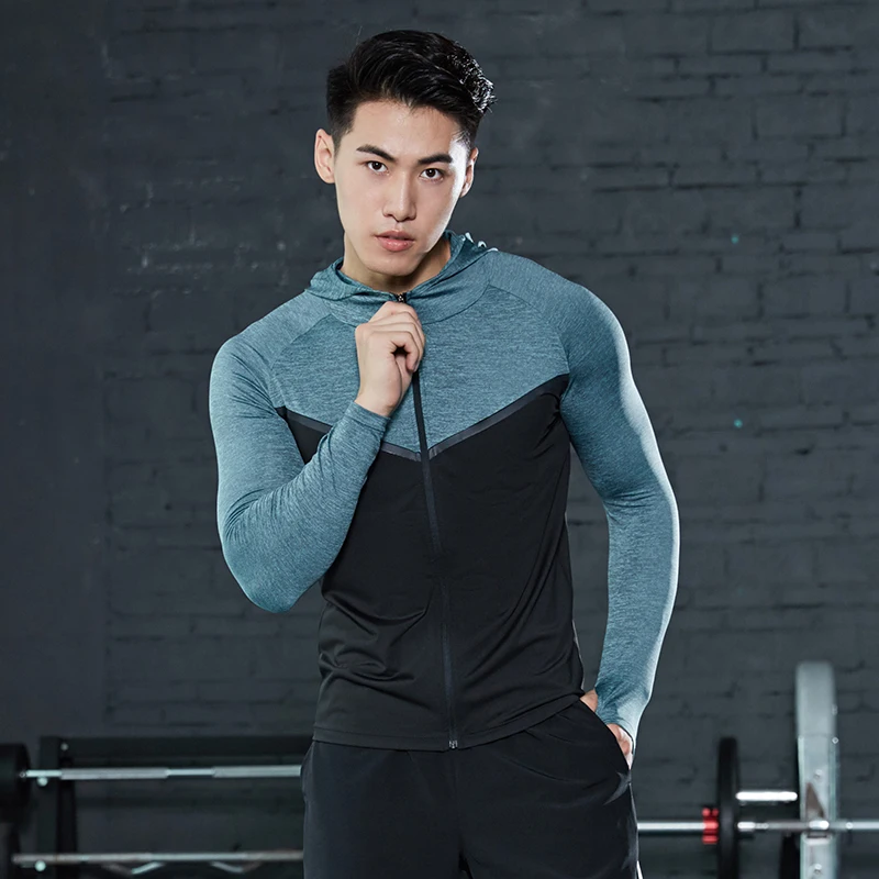 Mens Hoodie Running Jackets Zipper Outdoors Sportswear Long Sleeve Cycling Training Tights Man Gym Bodybuilding Shirts