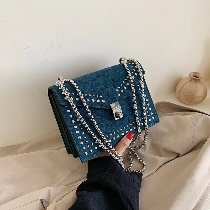 

Small Bag Woman 2020 Tide Chain Rivet Oblique Satchel Single Shoulder