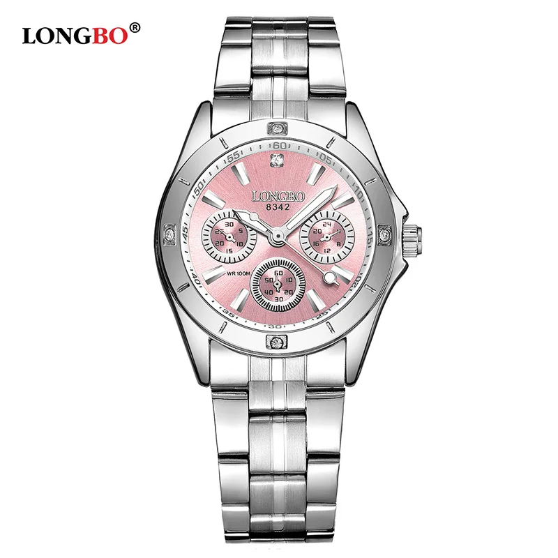 LONGBO новые модные женские часы Повседневный ремешок из нержавеющей стали женские кварцевые часы для отдыха водонепроницаемые женские часы 8342 - Цвет: Pink