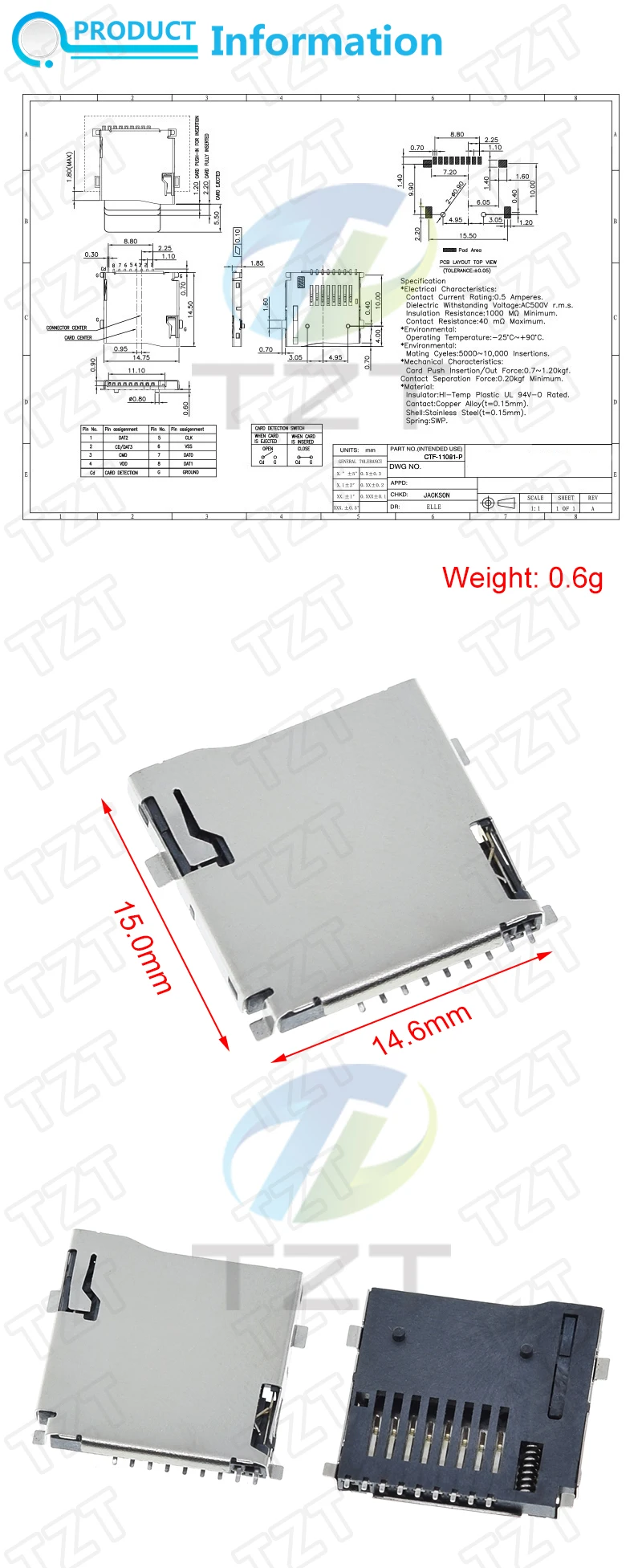 10/30PCS Push-Push Typ TF Micro SD Karte Buchse Adapter Automatische Platte Stecker – Detail 1