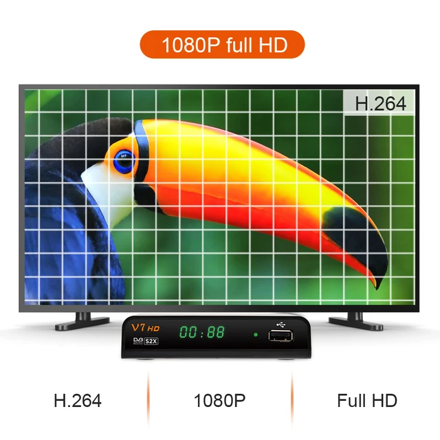 GT Media V7S HD FTA Receptor de TV satelital Free to Air DVB-S / S2  Decodificador de satélite Digital Full HD 1080p con Antena USB WiFi Soporte