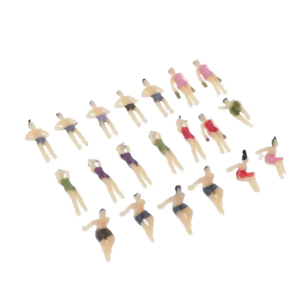 20pcs 1:150 N TT Scale Miniature Beach People Model Figurines for Model Train Diorama Scenery Supplies